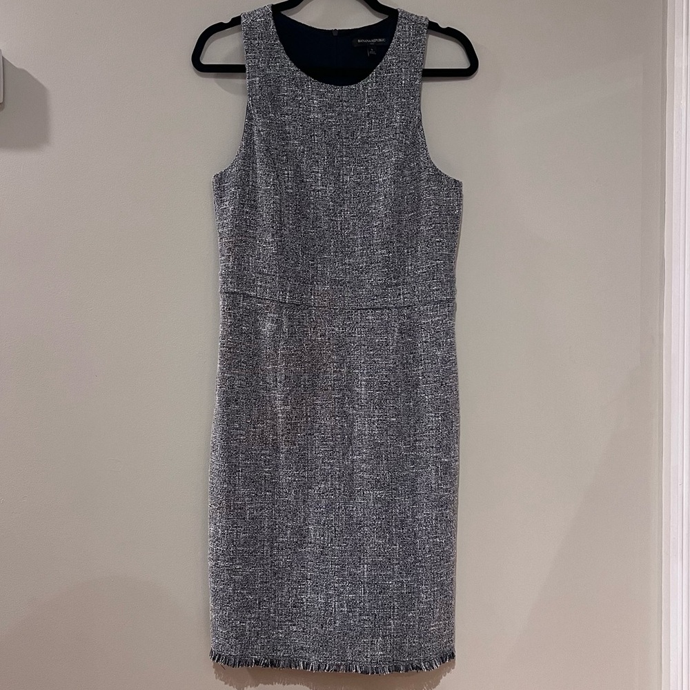 Banana Republic Navy and White Tweed Dress Size 6